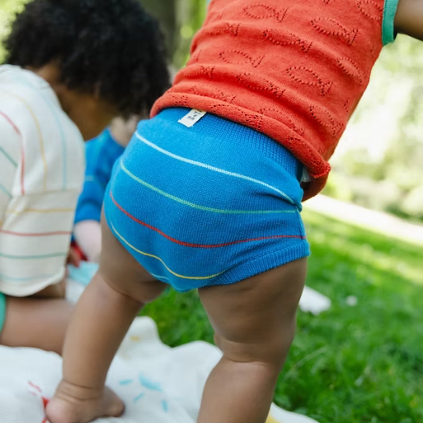 Bayiri 100%有機棉條紋包屁褲/屁屁褲/燈籠褲 - Blue ❘ 現貨尺寸:  1-3Y (單一尺寸)