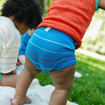 Bayiri 100%有機棉條紋包屁褲/屁屁褲/燈籠褲 - Blue ❘ 現貨尺寸:  1-3Y (單一尺寸)