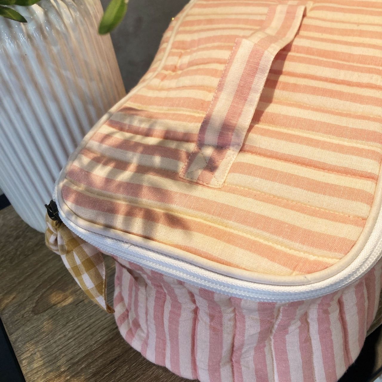 Lilinoa 100% 純棉 VANITY CASE 絎縫化妝收納包 - 粉紅條紋