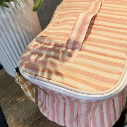 Lilinoa 100% 純棉 VANITY CASE 絎縫化妝收納包 - 粉紅條紋