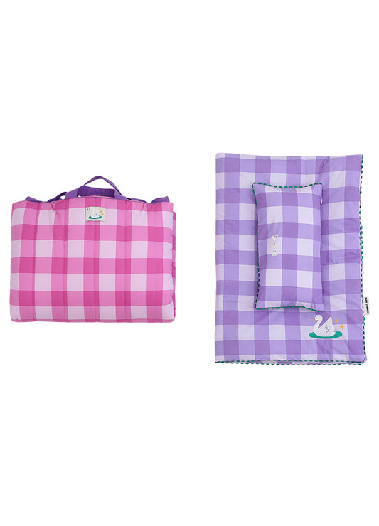 (預購)Tiny Cosmo 100%純棉80支後墊款午睡被套組 - 桃紅/紫格紋