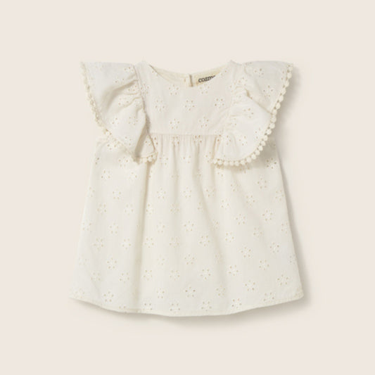 Cozmo 100%純棉刺繡小洋裝/長上衣 -ivory ❘ 現貨尺寸: 12M & 24M