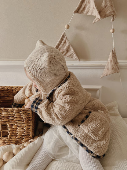 (現貨) 波蘭 Kiddy Stuff 純手工編織毛帽 - organic cotton bear hat 共兩色 Beige & Ivory (2-4Y)