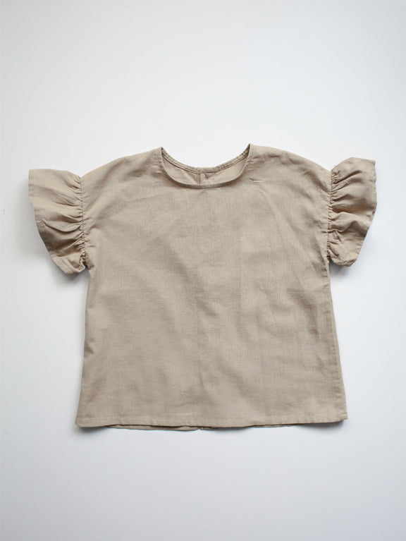 The Simple Folk  有機褶邊亞麻短袖上衣 燕麥色 The Frill Linen Top - 12-18M (最後一件)