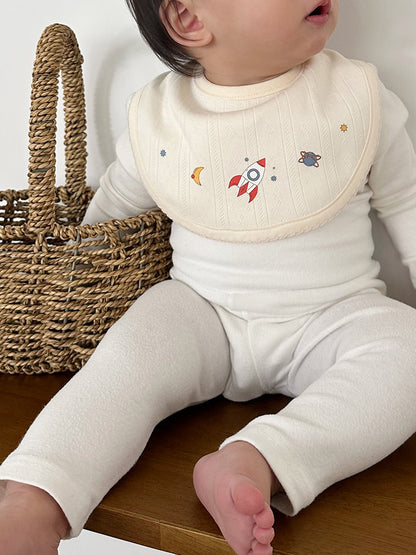 (預購商品) Creme enfant 宇宙火箭Simon號 棉麻莫代爾雙面吸水圍兜 / 口水巾