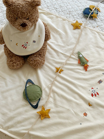 (預購商品) Creme enfant 宇宙火箭Simon號 棉麻莫代爾雙面吸水圍兜 / 口水巾