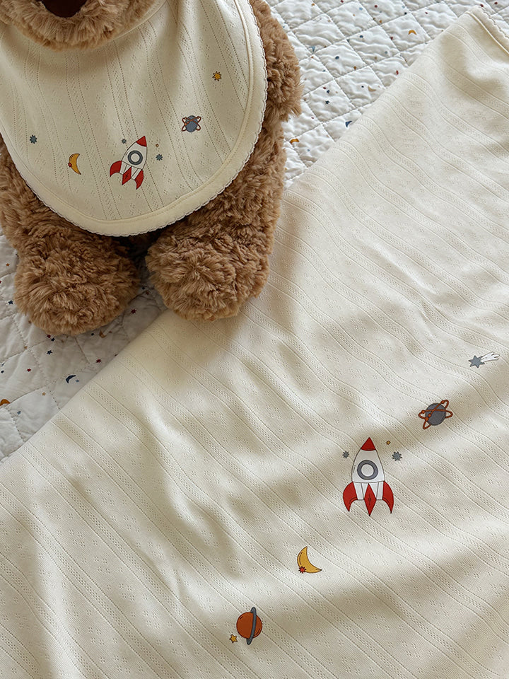 (預購商品) Creme enfant 宇宙火箭Simon號 棉麻莫代爾雙面吸水圍兜 / 口水巾