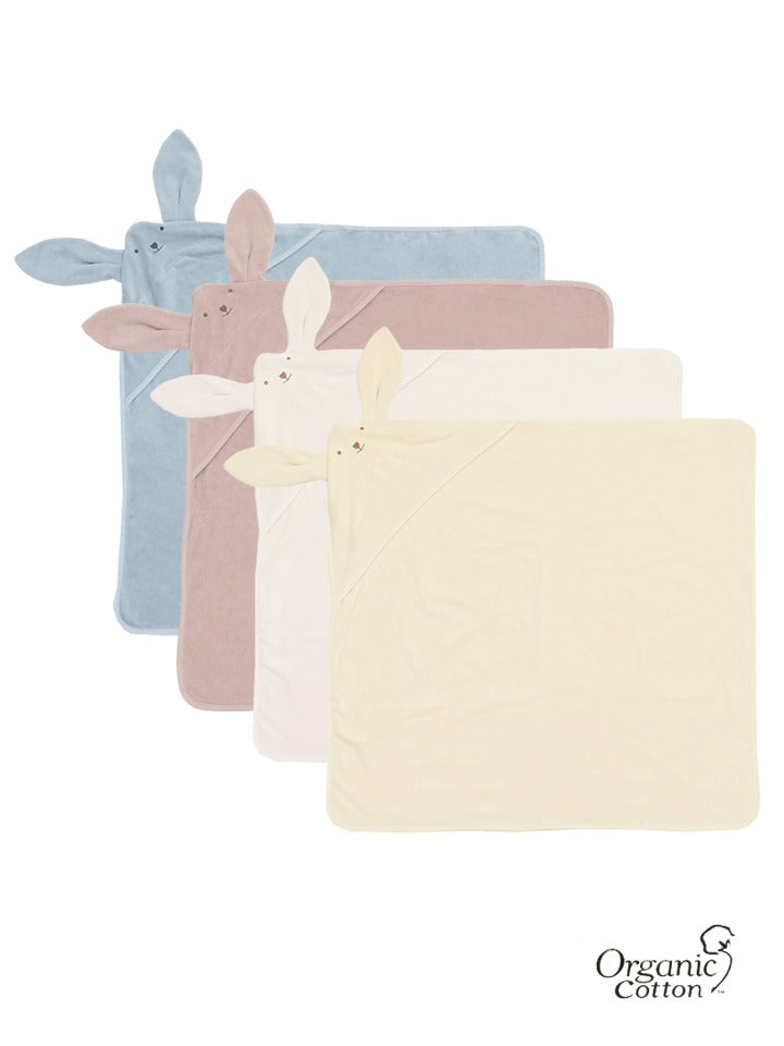 (預購商品) Creme enfant 小兔Lila 連帽有機棉多功能萬用毯 / 浴巾 共4色: Ivory /  Pink / Blue / Yellow