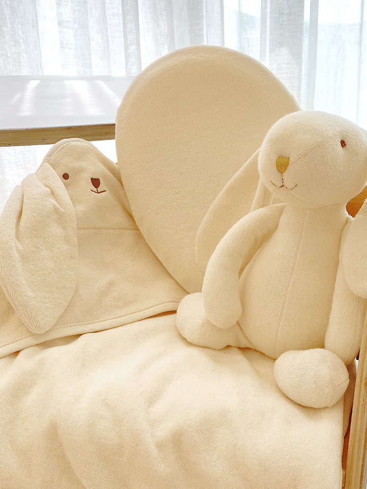 (預購商品) Creme enfant 小兔Lila 連帽有機棉多功能萬用毯 / 浴巾 共4色: Ivory /  Pink / Blue / Yellow