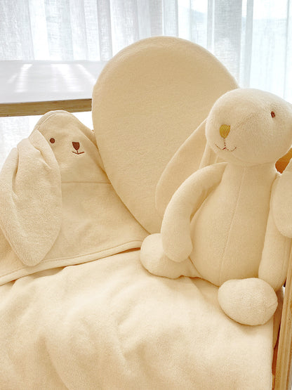 (預購商品) Creme enfant 小兔Lila 連帽有機棉多功能萬用毯 / 浴巾 共4色: Ivory /  Pink / Blue / Yellow