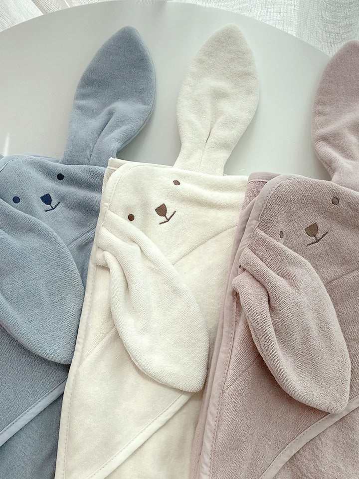 (預購商品) Creme enfant 小兔Lila 連帽有機棉多功能萬用毯 / 浴巾 共4色: Ivory /  Pink / Blue / Yellow