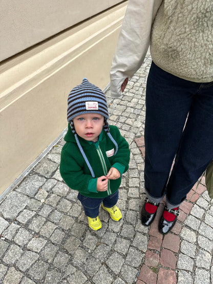 Happymess 100%美麗諾羊毛針織綁帶帽 -choco stripes  ❘ 現貨尺寸: 1Y~6Y+