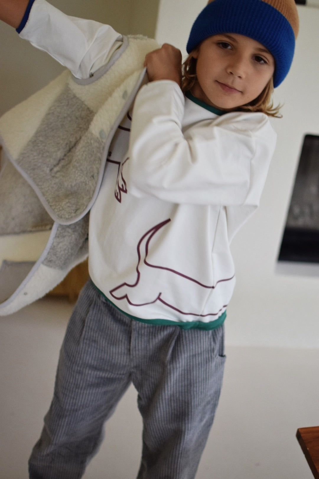 Happymess 100%美麗諾羊毛背心外套 - Kids in cream & grey ❘ 現貨尺寸:  1-2Y &  11-12Y