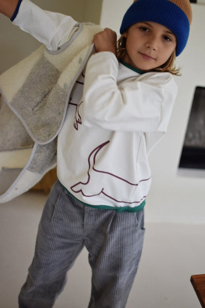 Happymess 100%美麗諾羊毛背心外套 - Kids in cream & grey ❘ 現貨尺寸:  1-2Y &  11-12Y