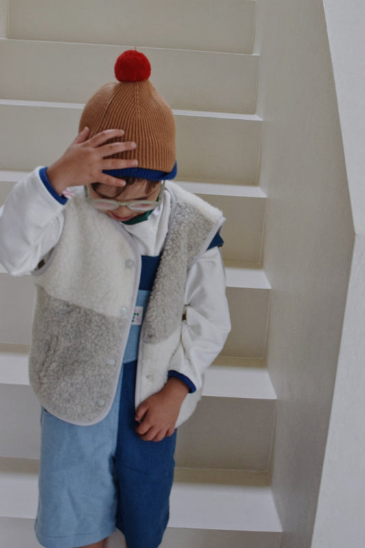 Happymess 100%美麗諾羊毛背心外套 - Kids in cream & grey ❘ 現貨尺寸:  1-2Y/ 5-6Y / 11-12Y