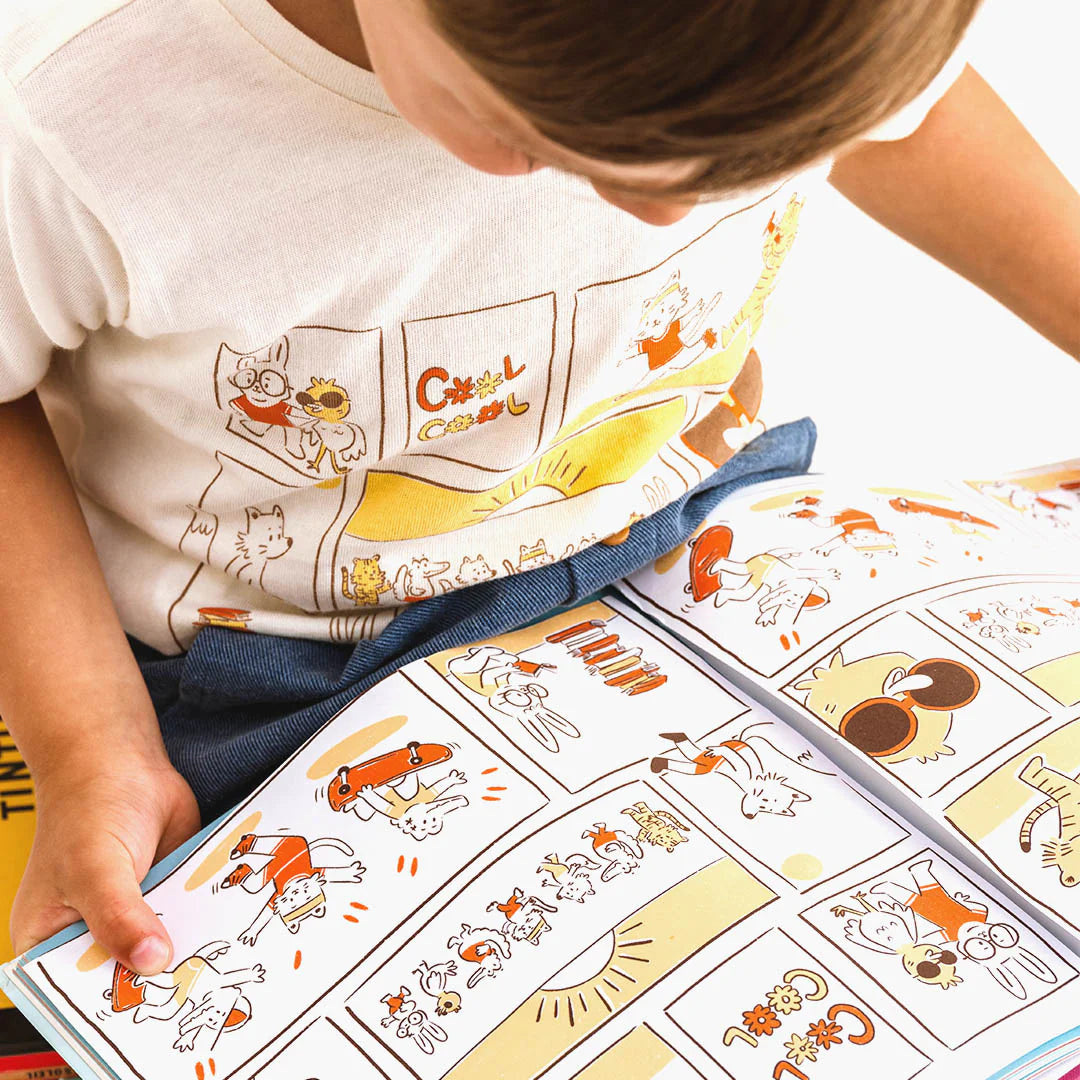 Les Petites Choses 100% 有機棉 TOM 經典短袖 格子插畫 T-shirt ❘ 現貨尺寸: 12M~3Y