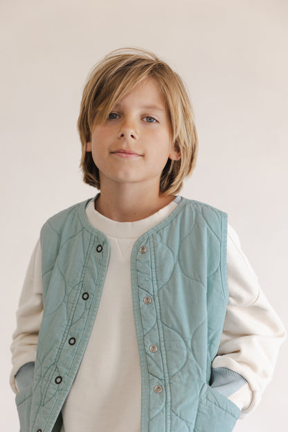 Phil&Phae 有機棉天絲混紡衍縫背心外套 Quilted vest- 霧灰藍 2Y~6Y