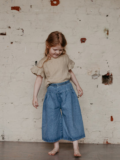 The Simple Folk  有機褶邊亞麻短袖上衣 燕麥色 The Frill Linen Top - 12-18M (最後一件)