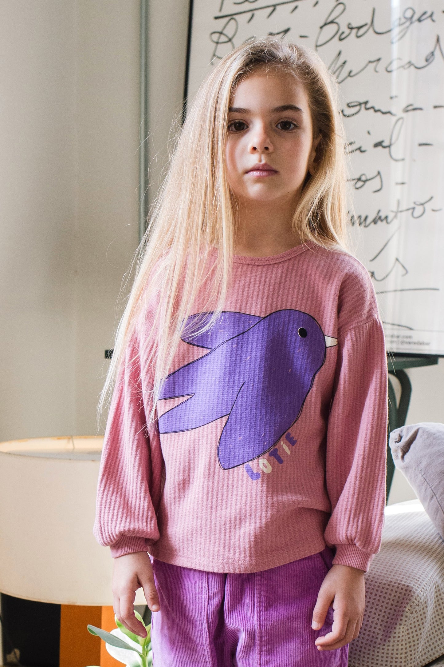 (預購)Lotiekids 100%有機棉薄長袖上衣BIRD TEXTURED ROSE TSHIRT 2Y~11Y