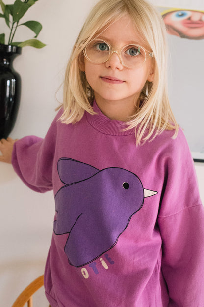 (預購)Lotiekids 有機棉大學T- FLOWING BIRD FUCSIA SWEATSHIRT 2Y~11Y