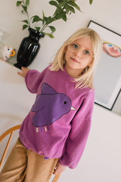 (預購)Lotiekids 有機棉大學T- FLOWING BIRD FUCSIA SWEATSHIRT 2Y~11Y