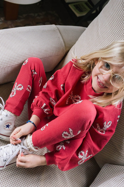 (預購)Lotiekids 有機棉大學T- BOWS RED SWEATSHIRT 2Y~11Y