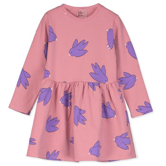 (預購)Lotiekids 有機棉洋裝 -FLOWING BIRDS ROSE  2Y~11Y