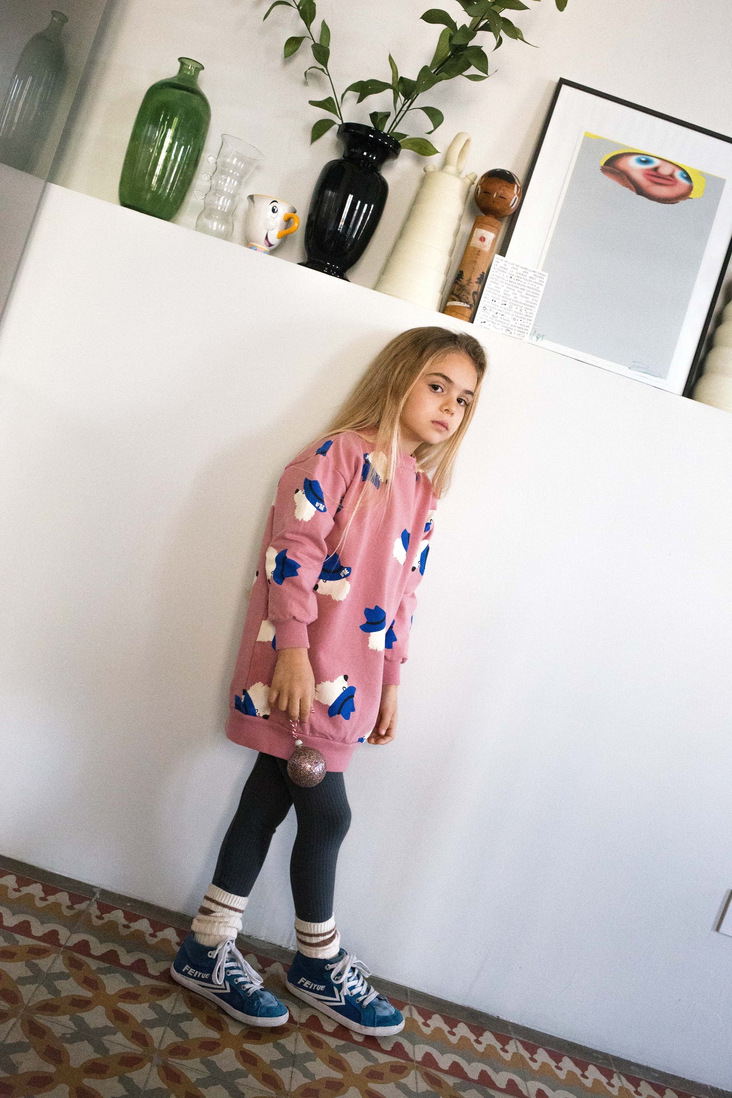 (預購)Lotiekids 有機棉長板大學T - CHILL DOGS ROSE LONG SWEATDRESS  2Y~11Y