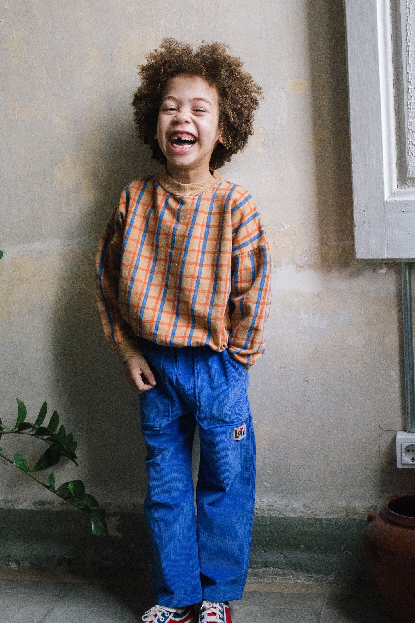 (預購)Lotiekids 有機棉大學T- PLAID PRINT TOASTED  2Y~9Y