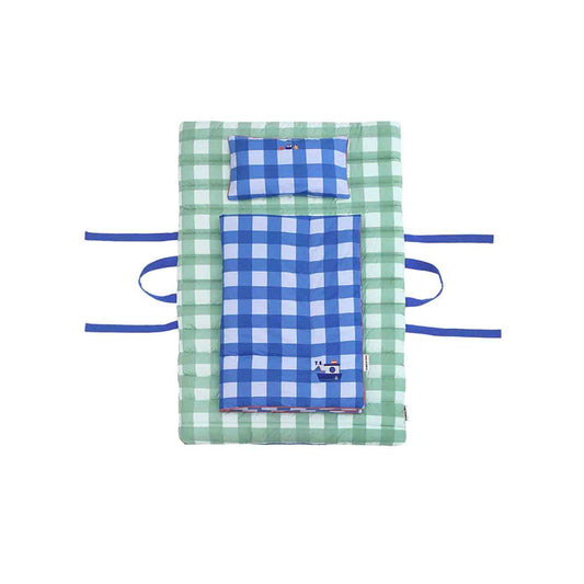 (預購)Tiny Cosmo 100%純棉80支後墊款午睡被套組 - 藍/綠格紋