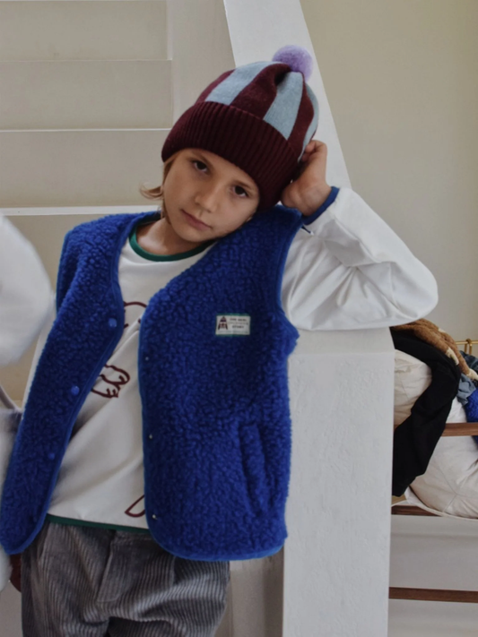 (預購) Happymess 100%美麗諾羊毛背心外套 - Kids in cobalt (1Y~12Y)