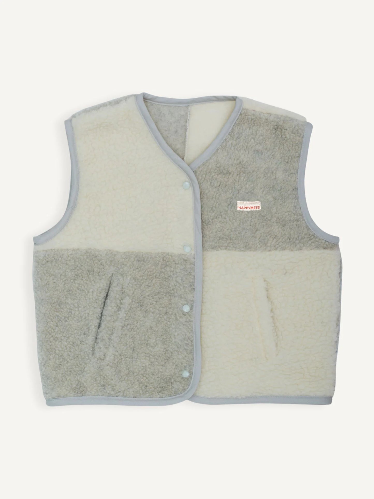 (預購) Happymess 100%美麗諾羊毛背心外套 - adult in cream & grey (XS~XL)