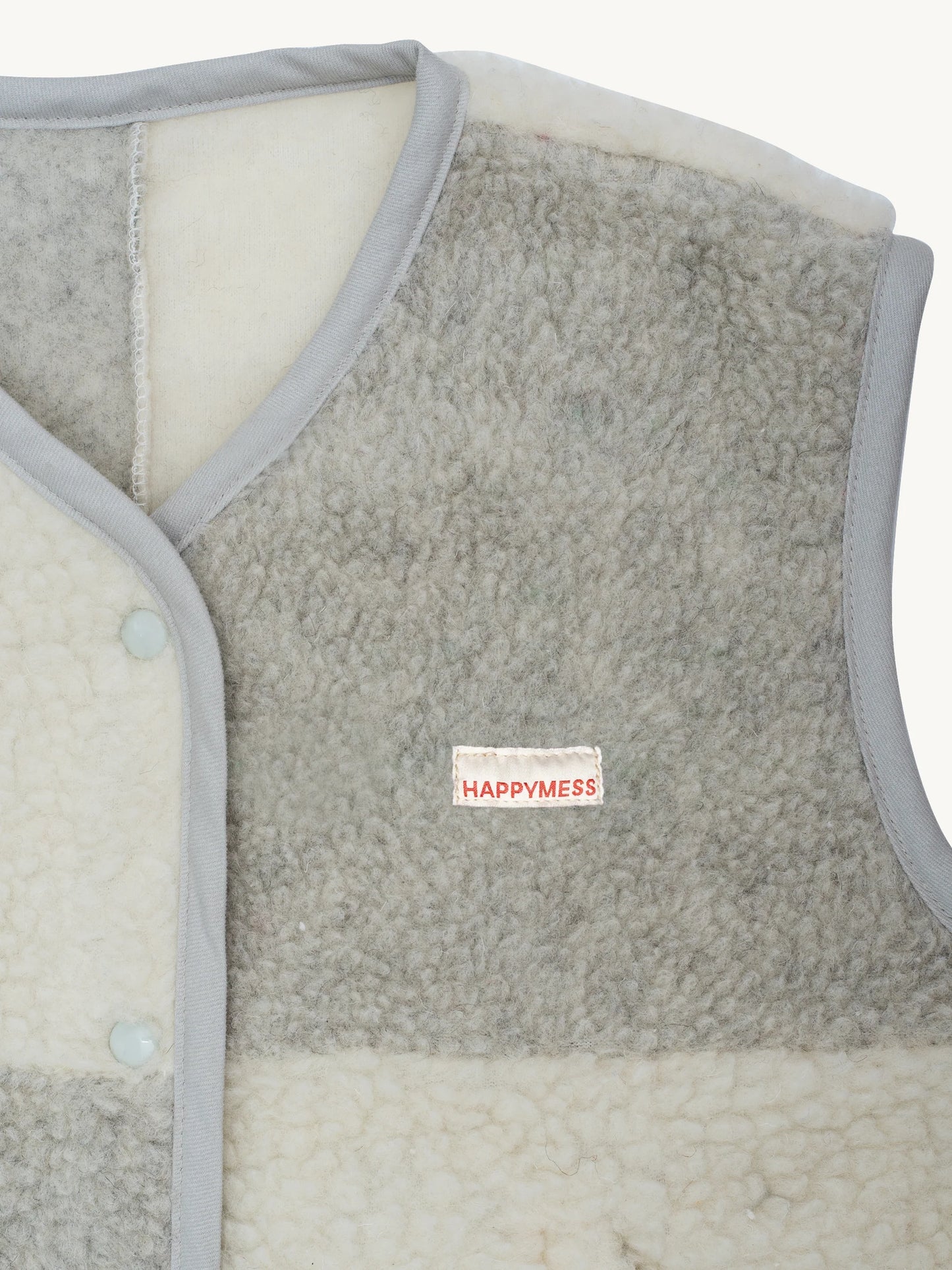 (預購) Happymess 100%美麗諾羊毛背心外套 - adult in cream & grey (XS~XL)