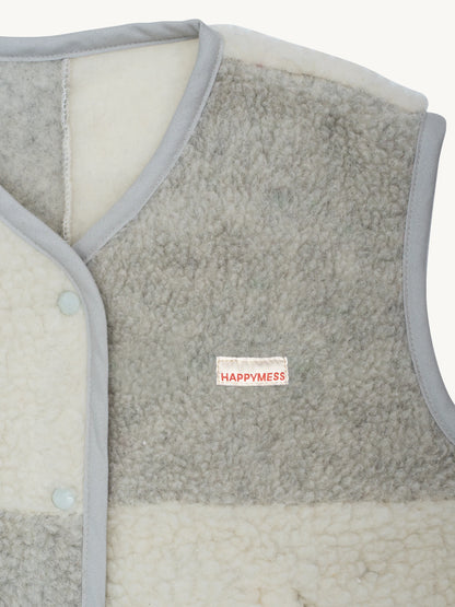 (預購) Happymess 100%美麗諾羊毛背心外套 - adult in cream & grey (XS~XL)