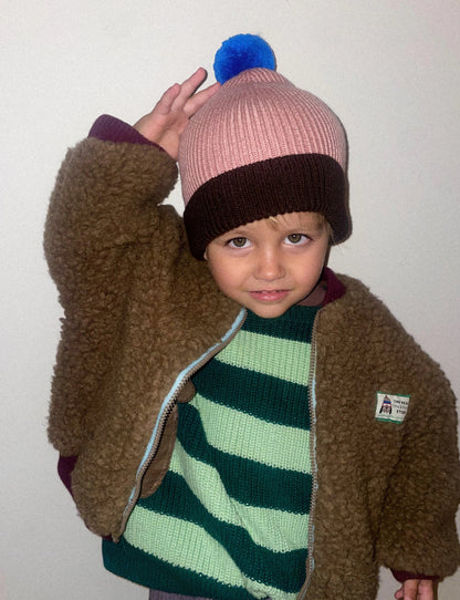 (預購) Happymess 100%美麗諾羊毛針織帽 -mauve & brown  (1Y~6Y+)