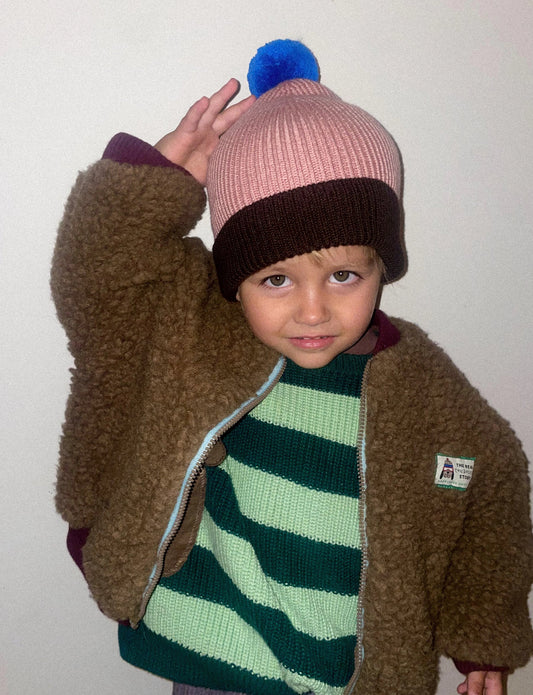 (預購) Happymess 100%美麗諾羊毛針織帽 -mauve & brown  (1Y~6Y+)