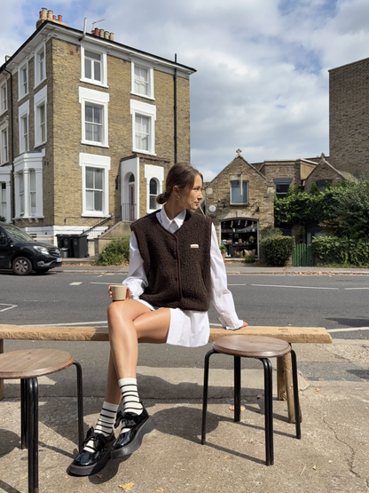 (預購) Happymess 100%美麗諾羊毛背心外套 - adult in chocolate brown (XS~XL)