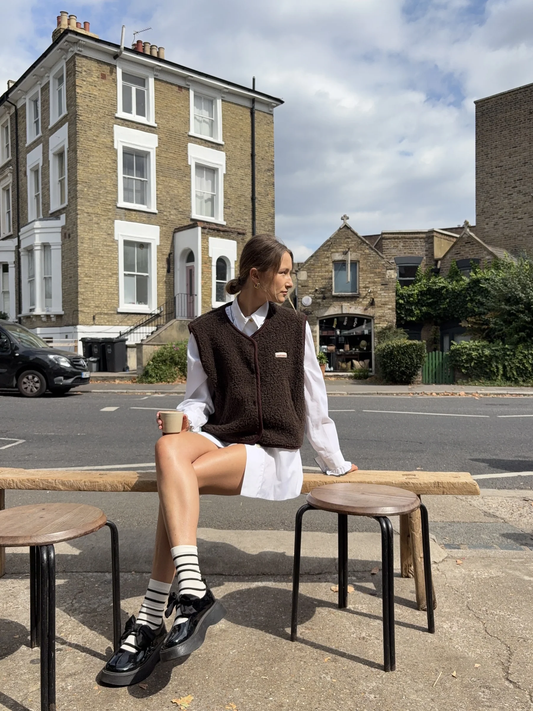 (預購) Happymess 100%美麗諾羊毛背心外套 - adult in chocolate brown (XS~XL)