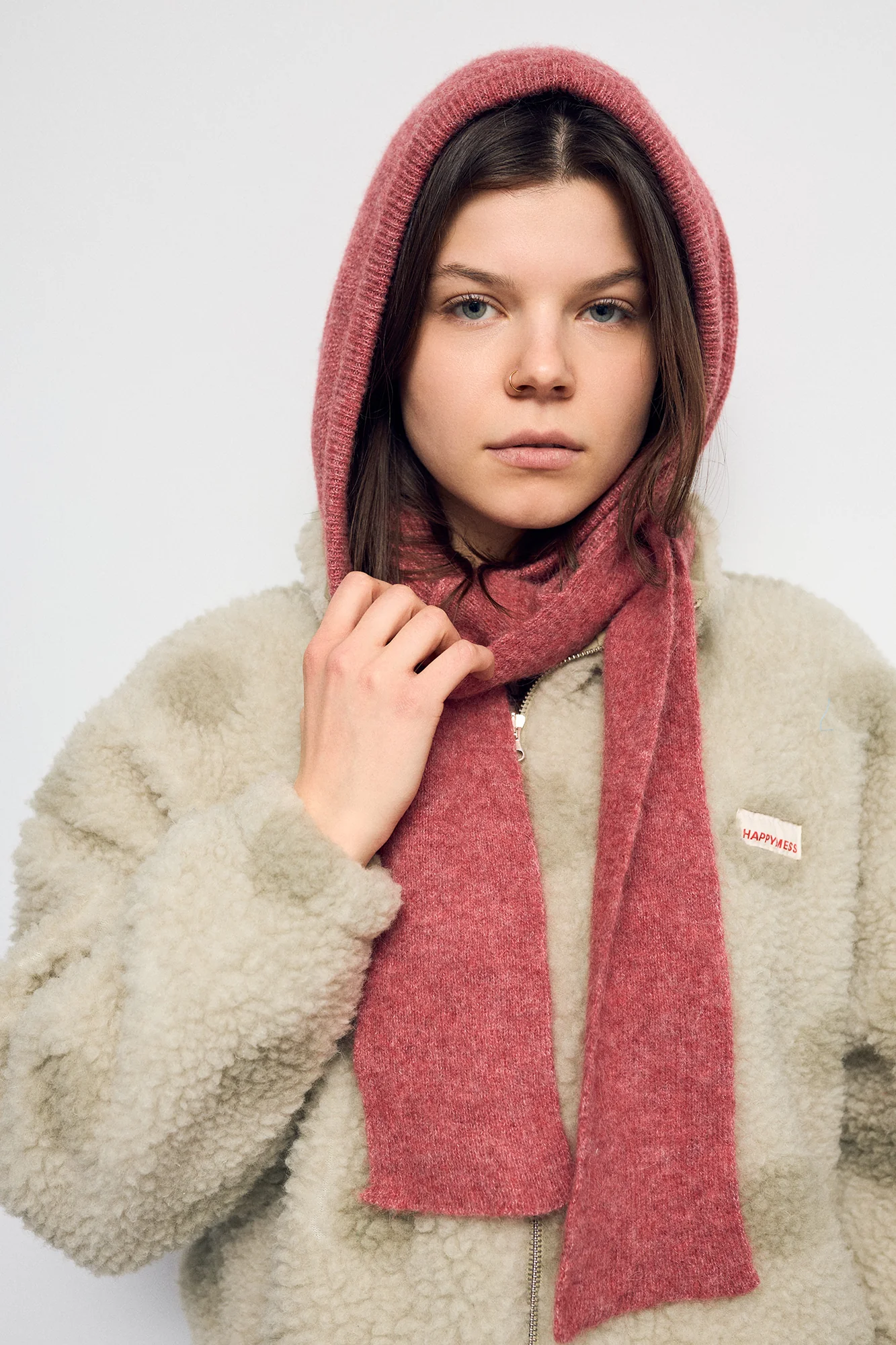 Happymess 成人連帽圍巾 Woolen Hood with Scarf - dusty rose (單一尺寸)