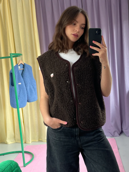 (預購) Happymess 100%美麗諾羊毛背心外套 - adult in chocolate brown (XS~XL)