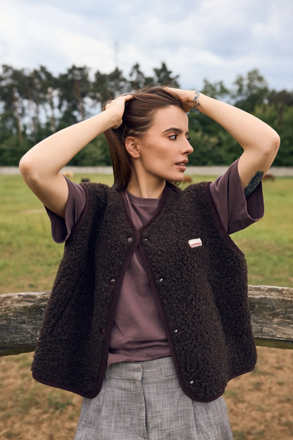 (預購) Happymess 100%美麗諾羊毛背心外套 - adult in chocolate brown (XS~XL)