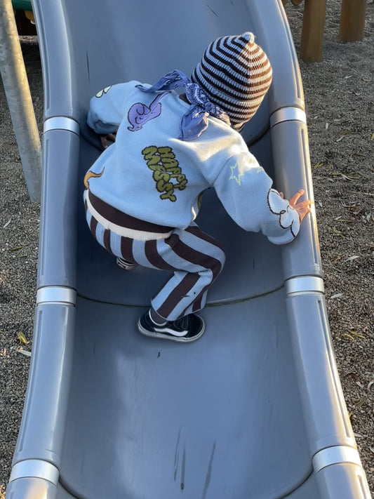 (預購) Happymess 100%美麗諾羊毛針織綁帶帽 -choco stripes  (1Y~6Y+)