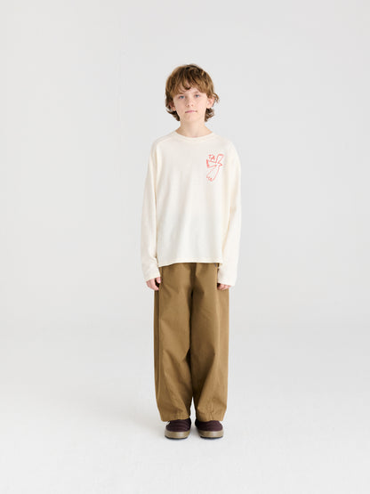 True Artist 100% 有機棉 刺繡長袖 T-shirt - 象牙白 ❘ 現貨尺寸: 4Y~9Y