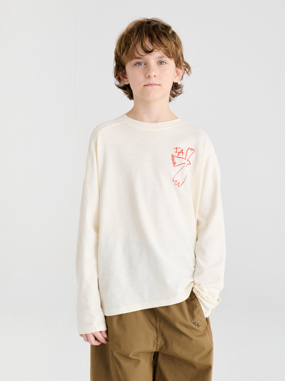 True Artist 100% 有機棉 刺繡長袖 T-shirt - 象牙白 ❘ 現貨尺寸: 4Y~9Y