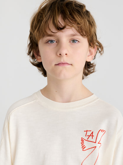 True Artist 100% 有機棉 刺繡長袖 T-shirt - 象牙白 ❘ 現貨尺寸: 4Y~9Y