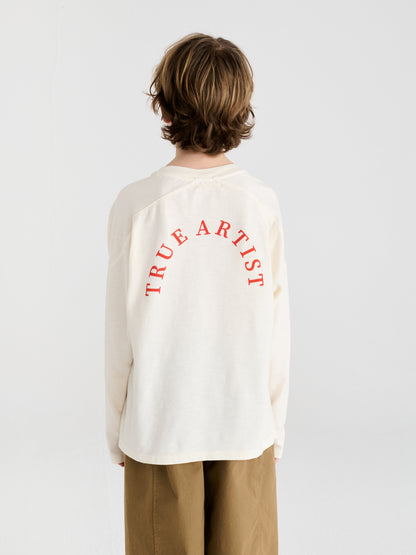 True Artist 100% 有機棉 刺繡長袖 T-shirt - 象牙白 ❘ 現貨尺寸: 4Y~9Y