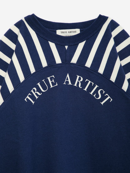 True Artist  100% 純棉拼接長袖 T-shirt - 船長藍 ❘ 現貨尺寸: 4Y~9Y