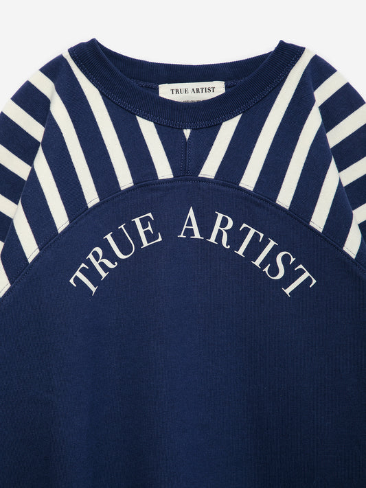 True Artist  100% 純棉拼接長袖 T-shirt - 船長藍 ❘ 現貨尺寸: 4Y~9Y/ 12-13Y