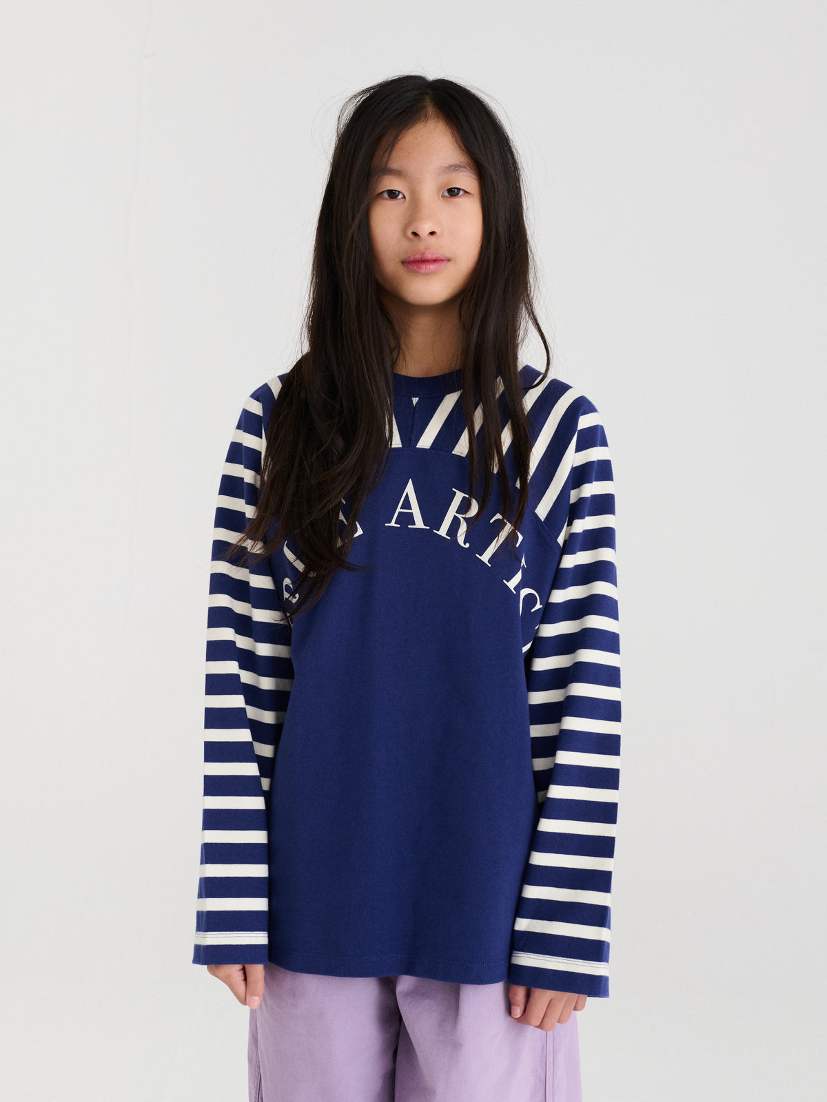 True Artist  100% 純棉拼接長袖 T-shirt - 船長藍 ❘ 現貨尺寸: 4Y~9Y