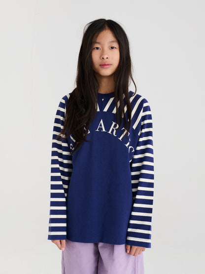 True Artist  100% 純棉拼接長袖 T-shirt - 船長藍 ❘ 現貨尺寸: 4Y~9Y